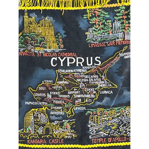 Cyprus Tapestry Pillow Cover 17" Velvet Fringe Black Travel Souvenir Wall Decor - Picture 2 of 8